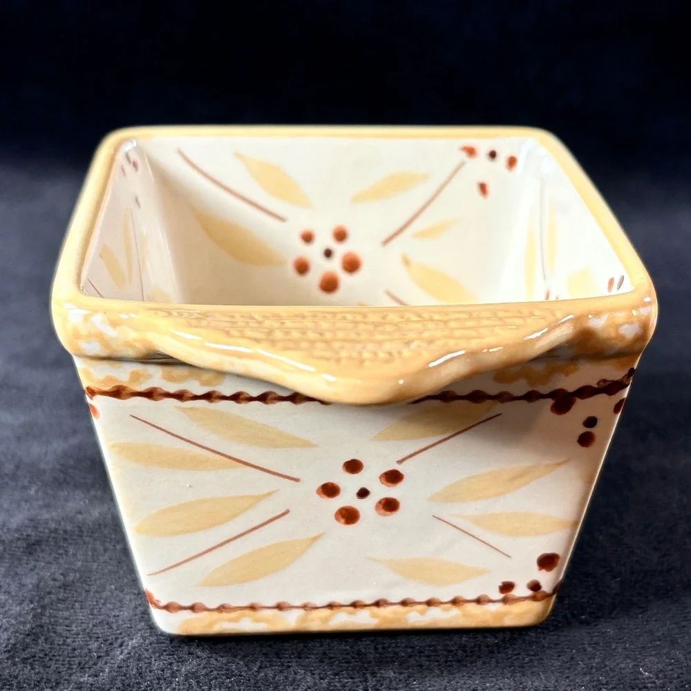 Temp-tations Old World Yellow 10oz Square Ramekins Set of 4 Ceramic Bakers